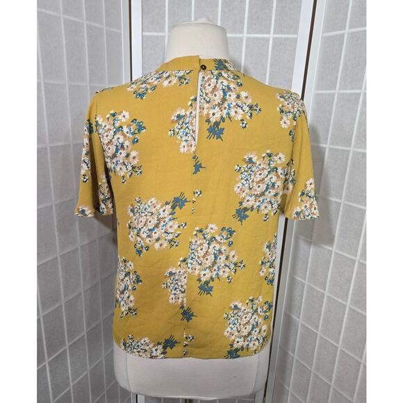 June & Hudson Woman Yellow Floral Lattice Flutter Sleeves Top Blouse Size Large - Picture 4 of 8